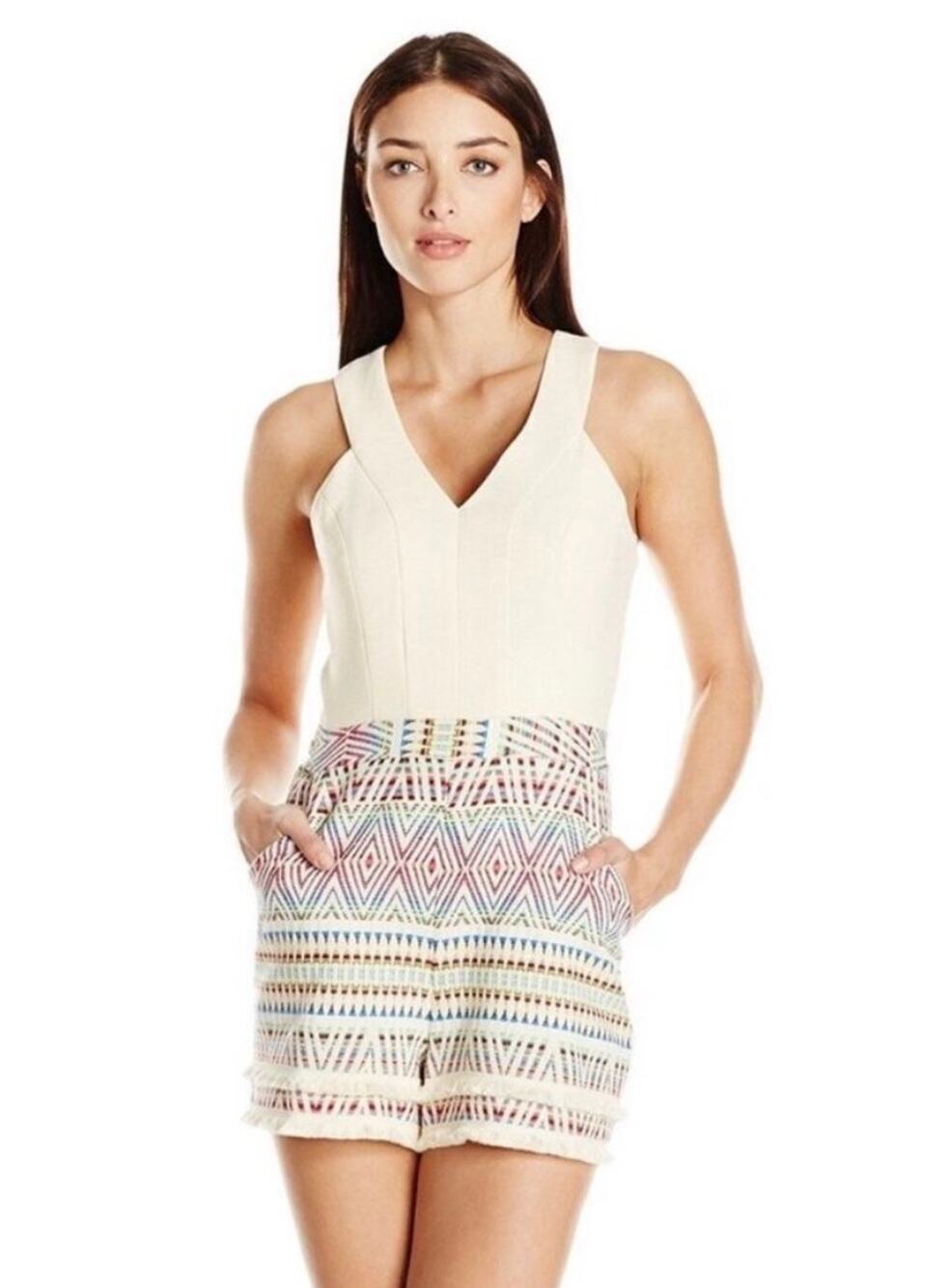 Adelyn Rae Jaylene Shorts Romper Tribal Jacquard Sleeveless Multicolor Size M